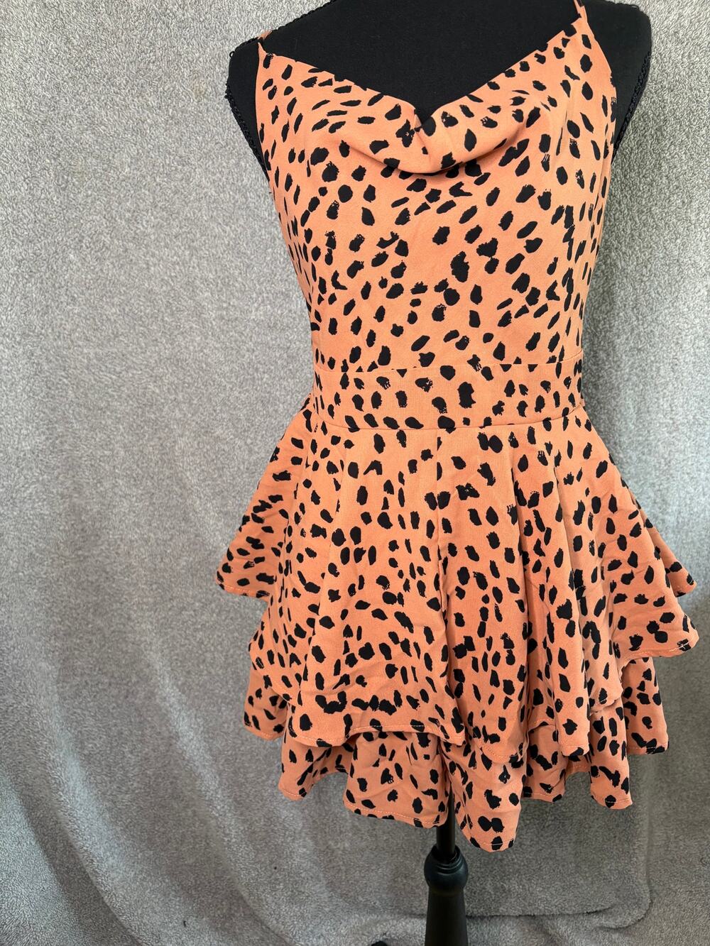 Leopard Romper M Cowl Neck Tiered Ruffle Y2K Party Clubwear